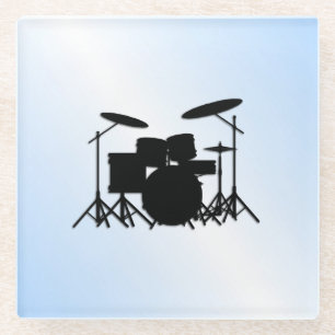 Posavasos De Vidrio Diseño musical de tambores azul