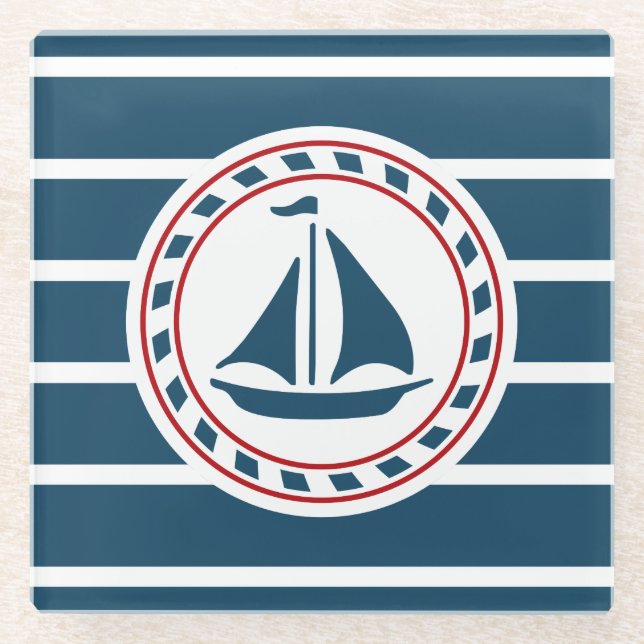 Posavasos De Vidrio Diseño náutico (Anverso)