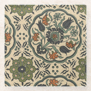 Posavasos De Vidrio Diseño persa floral decorativo de la teja