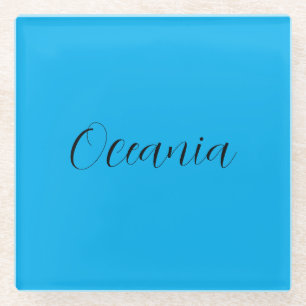 Posavasos De Vidrio Diseño Personalizado de Caligrafía Azul Blanco Ele