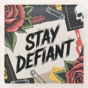 Posavasos De Vidrio Diseño Rebelde: Eslogan Punk "Mantén la Rebeldía"