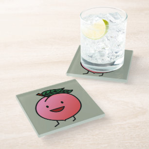 Posavasos De Vidrio Diseño sonriente feliz rosado Bro del melocotón