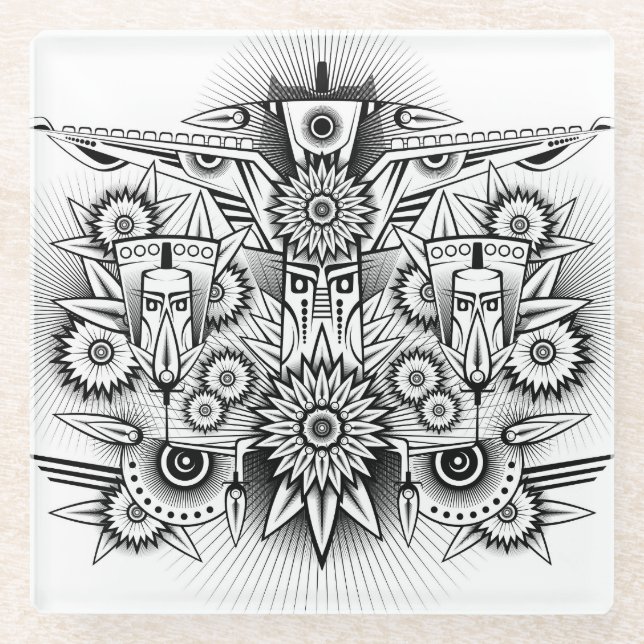 Posavasos De Vidrio Diseño tribal artístico (Anverso)