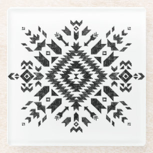 Posavasos De Vidrio Diseño tribal: blanco negro dibujado a mano