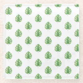 Posavasos De Vidrio Diseño verde de hoja de Monstera.