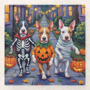Posavasos De Vidrio Disfraces de Halloween para Bull Terrier haciendo