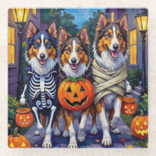 Posavasos De Vidrio Disfraces de Halloween para Rough Collie haciendo 