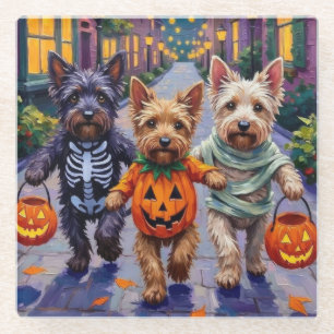 Posavasos De Vidrio Disfraces de Halloween para Skye Terrier haciendo