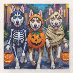 Posavasos De Vidrio Disfraz de Halloween para trucos o trato de Husky