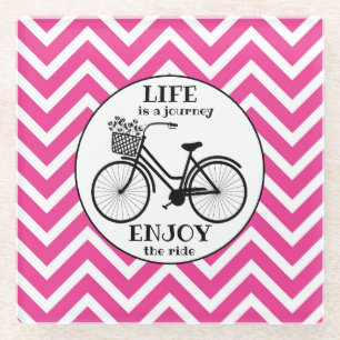 Posavasos De Vidrio Disfruta Del Paseo Bicicleta Con Flores Motivaci