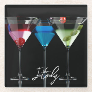 Posavasos De Vidrio Distintos cócteles con gafas de martini en negro