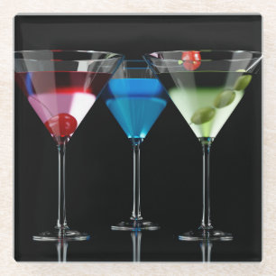 Posavasos De Vidrio Distintos cócteles con gafas de martini en negro