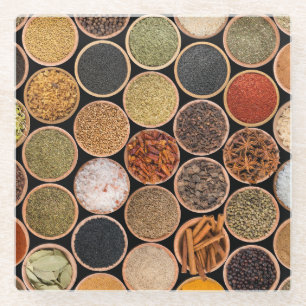 Posavasos De Vidrio Diversas especias e ingredientes alimentarios