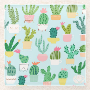 Posavasos De Vidrio Diversidad de cactus, fondo vintage sin costuras.