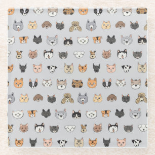 Posavasos De Vidrio Diversión animal: perros gatos mezcla de doodle