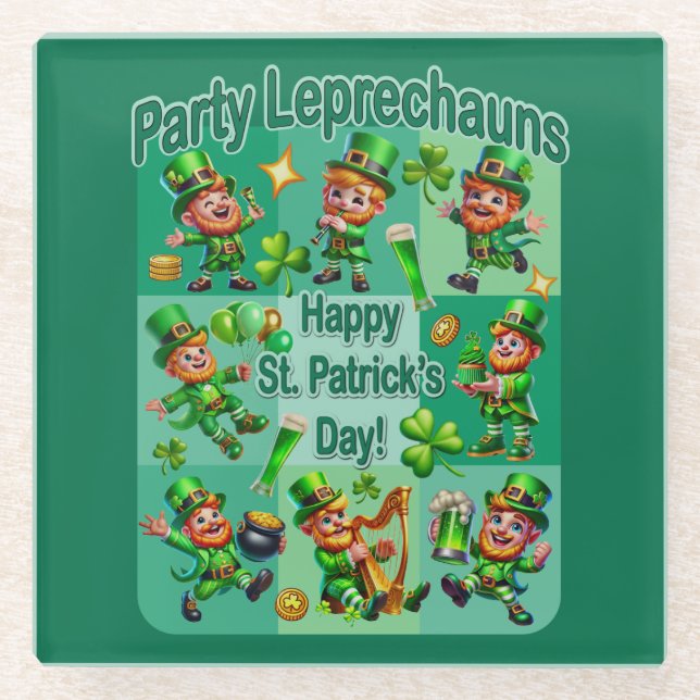Posavasos De Vidrio Diversión de San Patricio Adorable "Fiesta Leprech (Anverso)