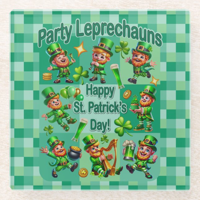 Posavasos De Vidrio Diversión de San Patricio Adorable "Fiesta Leprech (Anverso)