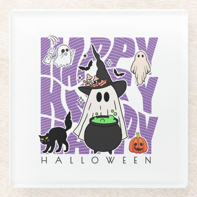 Posavasos De Vidrio Diversión de Taveo | Feliz Halloween Magic & Misch (Anverso)