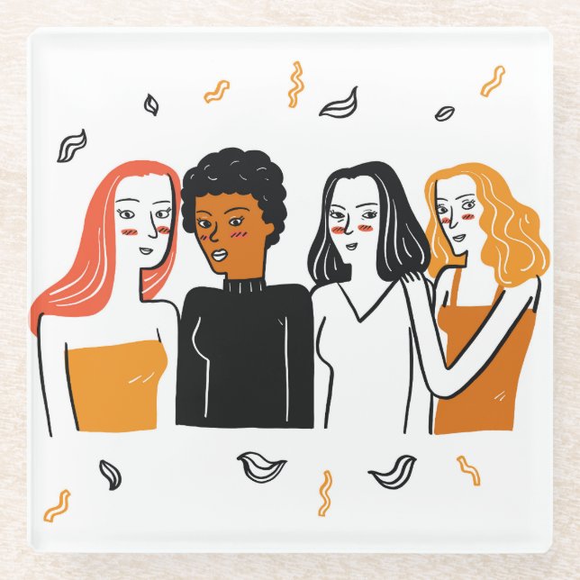 Posavasos De Vidrio Diversos chicas, varias nacionalidades juntas. (Anverso)