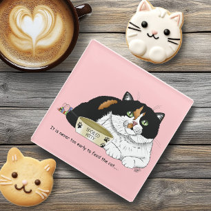 Posavasos De Vidrio Divertida Gata Calicó Mimada Alimentar Gato Rosa