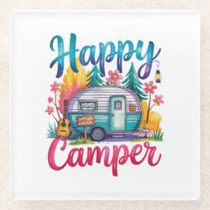 Posavasos De Vidrio Divertido Feliz Campista Ropa de Camping Remolque 