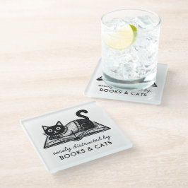 Posavasos De Vidrio Divertido Gato Negro Gracioso Libro Blanco