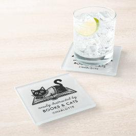 Posavasos De Vidrio Divertido Gato Negro y Blanco Librero Divertido