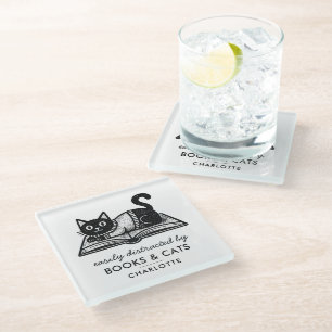 Posavasos De Vidrio Divertido Gato Negro y Blanco Librero Divertido