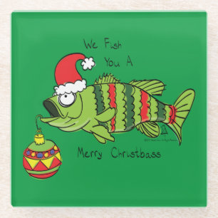 Posavasos De Vidrio Divertido Navidad Personalizado de pescado crudo