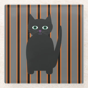 Posavasos De Vidrio Divertidos y divertidos gatos negros de Halloween