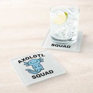 Posavasos De Vidrio Divi squad de ajolotes azules personalizables lind