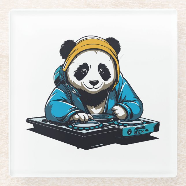 Posavasos De Vidrio DJ Kawaii Panda (Anverso)