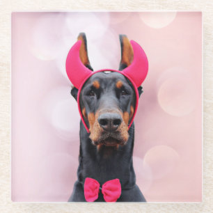 Posavasos De Vidrio Doberman con disfraz malvado