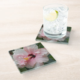 Posavasos De Vidrio Doble hibiscus floral rosa