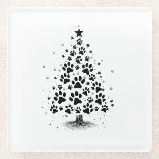 Posavasos De Vidrio Dog Lover Paw Print Christmas Tree