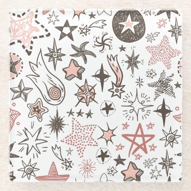 Posavasos De Vidrio Doodle Cómicos: Estrellas y Cometas (Anverso)
