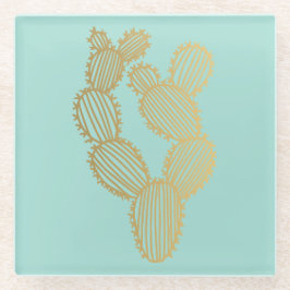 Posavasos De Vidrio Doodle de Cactus Espinoso Dorado