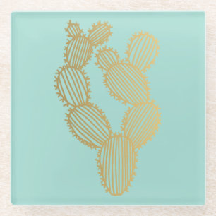 Posavasos De Vidrio Doodle de Cactus Espinoso Dorado