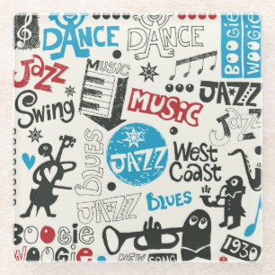 Posavasos De Vidrio Doodle de Jazz: Mezcla de Música Ecléctica