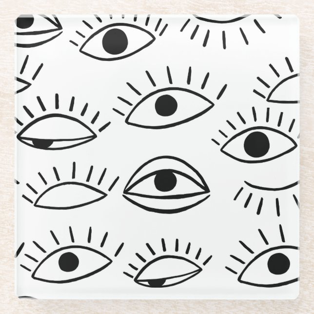 Posavasos De Vidrio Doodle eye, patrón creativo sin costuras. (Anverso)