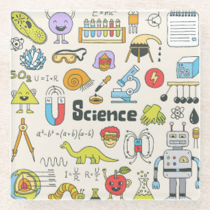 Posavasos De Vidrio Doodles de ciencia: conjunto de escuelas de mano.