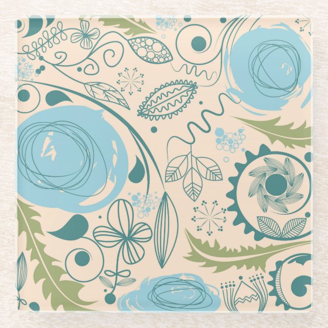 Posavasos De Vidrio Doodles de flores (Anverso)