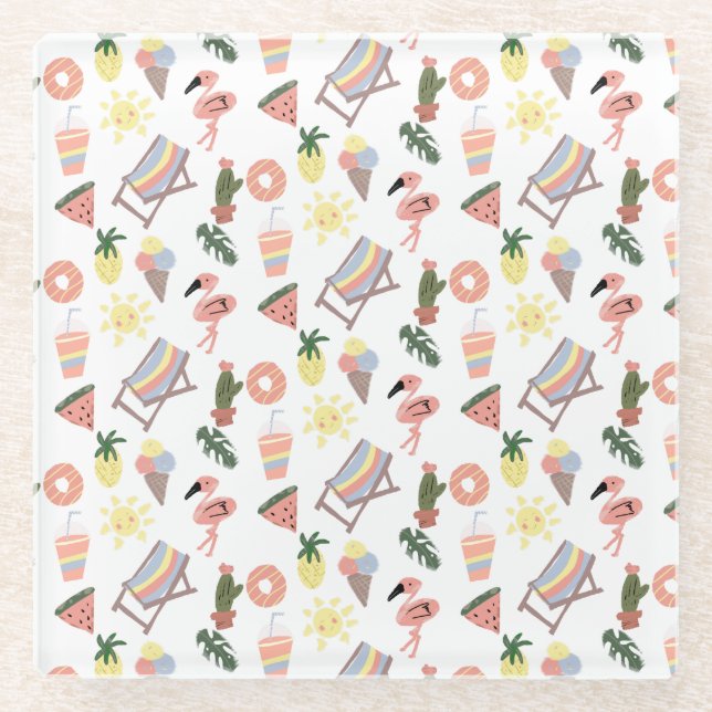 Posavasos De Vidrio Doodles dibujados a mano de flamenco de verano (Anverso)