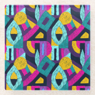 Posavasos De Vidrio Doodles retro: arte pop geométrico.