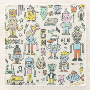 Posavasos De Vidrio Doodles Wacky: Conjunto de caracteres de época