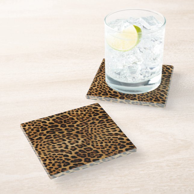 Posavasos De Vidrio Doormat de impresión de leopardo marrón de moda (Angular)