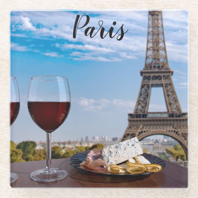 Posavasos De Vidrio Dos copas de vino en un café en París (Anverso)