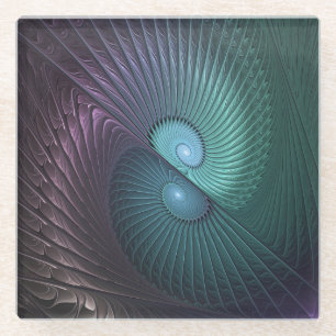 Posavasos De Vidrio Dos espirales colorido y moderno abstracto arte fr