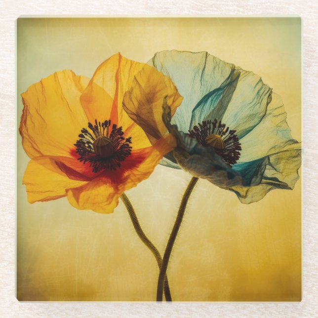 Posavasos De Vidrio Dos flores (Anverso)