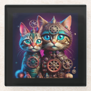 Posavasos De Vidrio Dos gatitos Steampunk posan